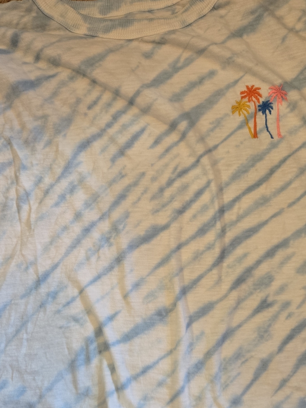 LOFT Kids Short Sleeve Tee - Light Blue & White with Multicolor Palm Embroidery